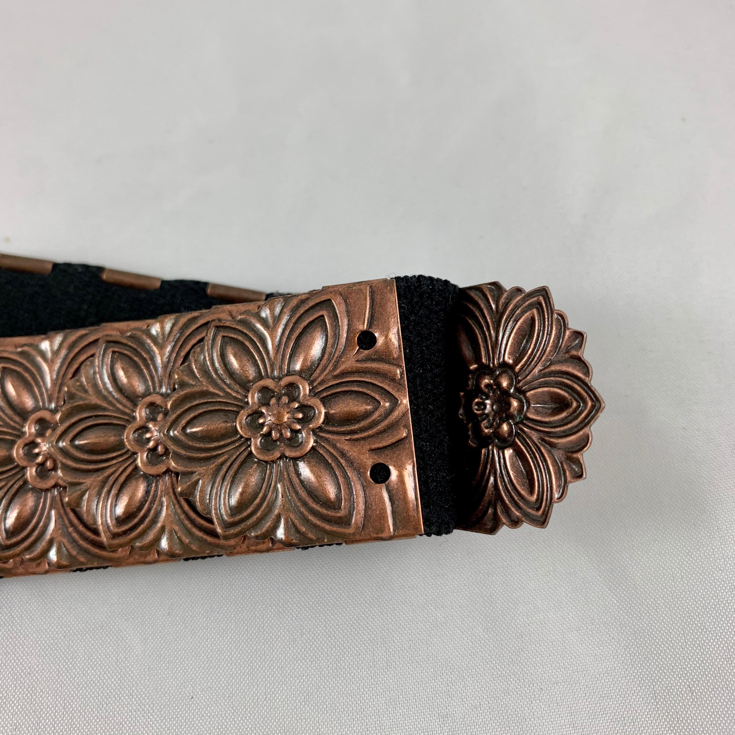 1970s Era Copper-Tone Snake Scale Metal and Crystal Jeweled Buckle Handmade Belt For Sale 11