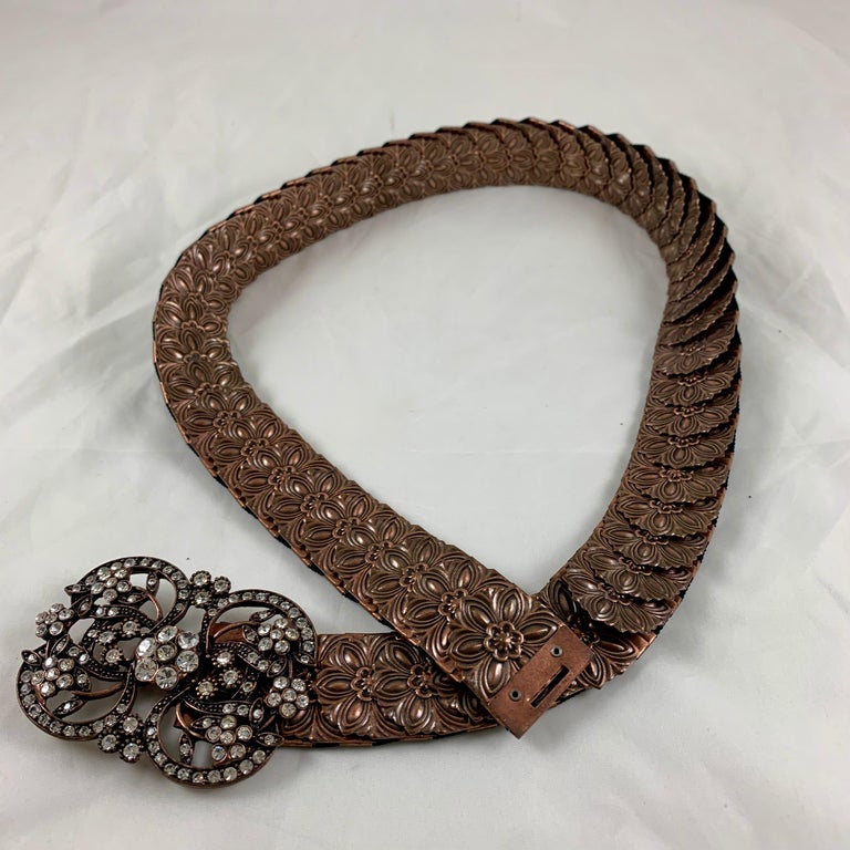 1970s Era Copper-Tone Snake Scale Metal and Crystal Jeweled  display picture 1