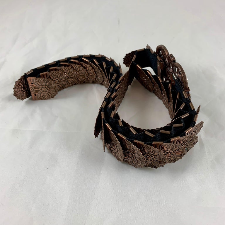 1970s Era Copper-Tone Snake Scale Metal and Crystal Jeweled  display picture 3
