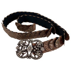 1970s Era Copper-Tone Snake Scale Metal and Crystal Jeweled Buckle Handmade Belt
