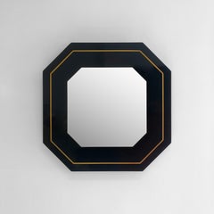 1970 Eric Maville Octagonal Wall Mirror Brass Black French Vintage table