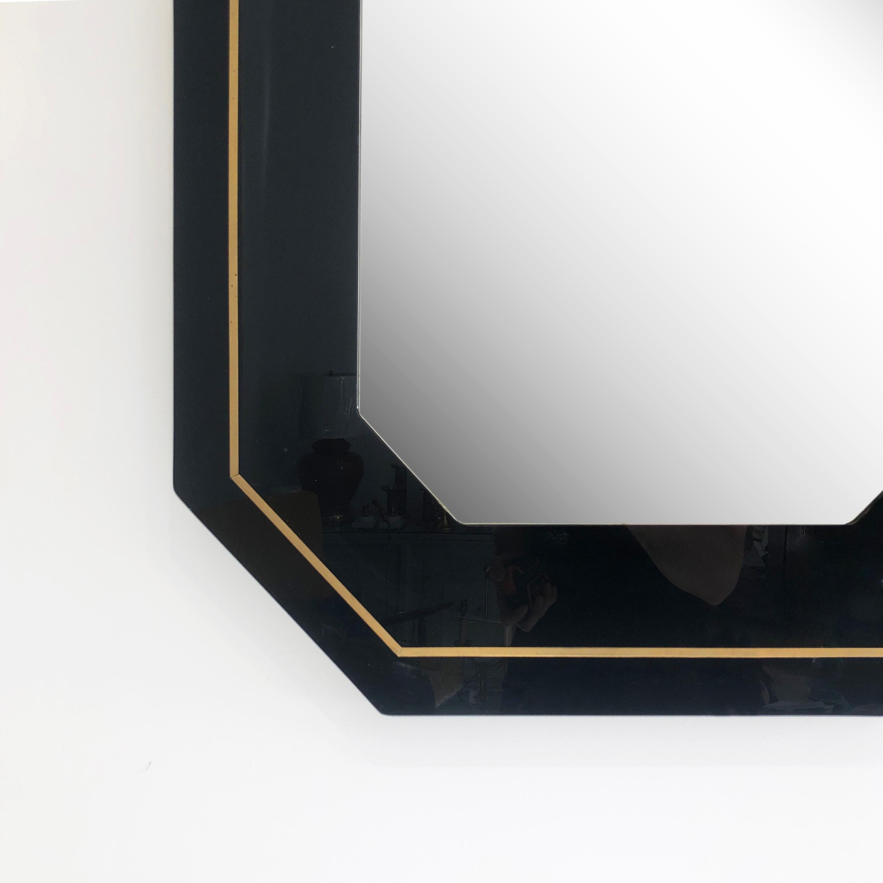 1970s Eric Maville Octagonal Wall Mirror Brass Black French Vintage table 1