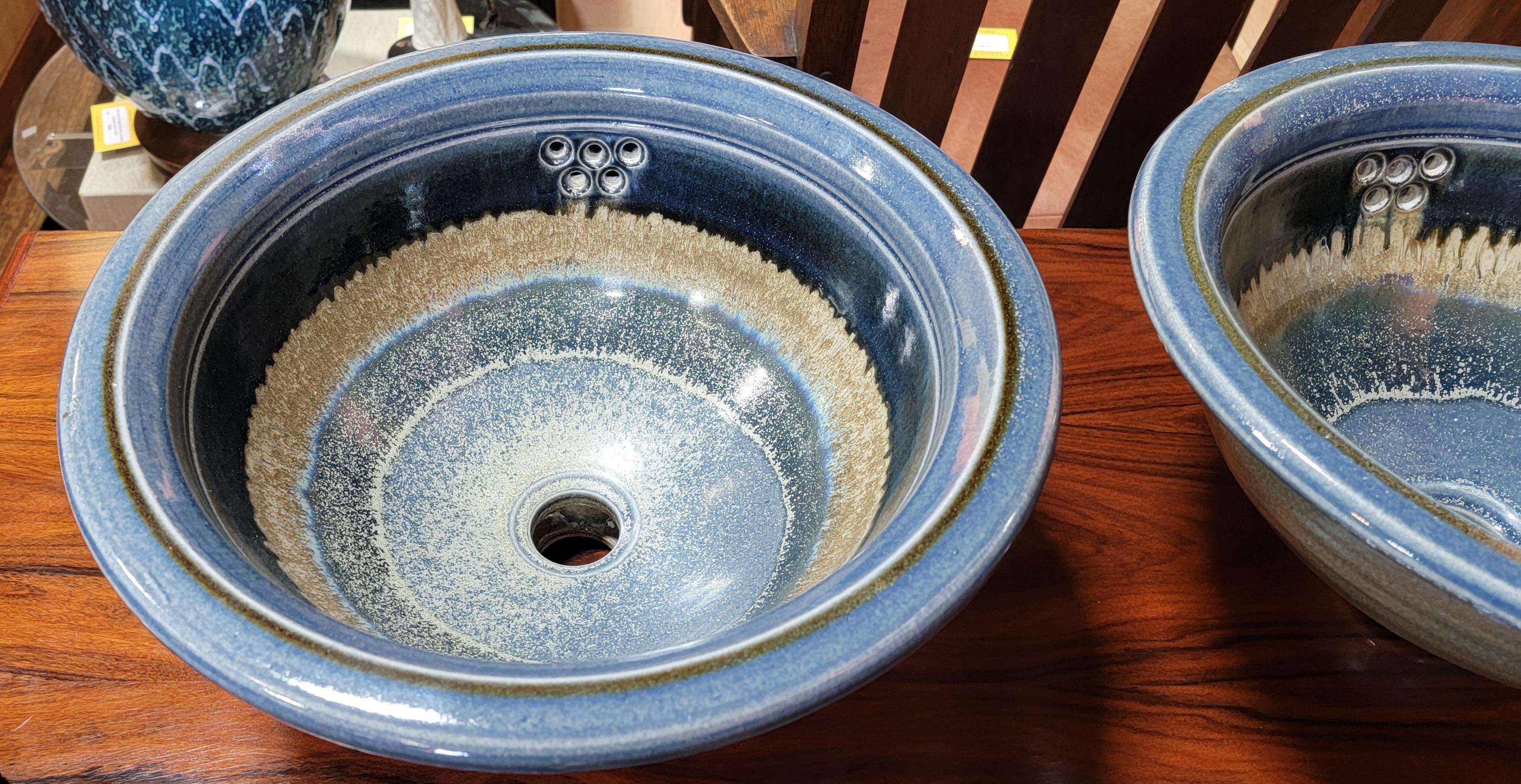 American 1970's Eric Norstad Drippy Glaze Pottery Sinks A Pair