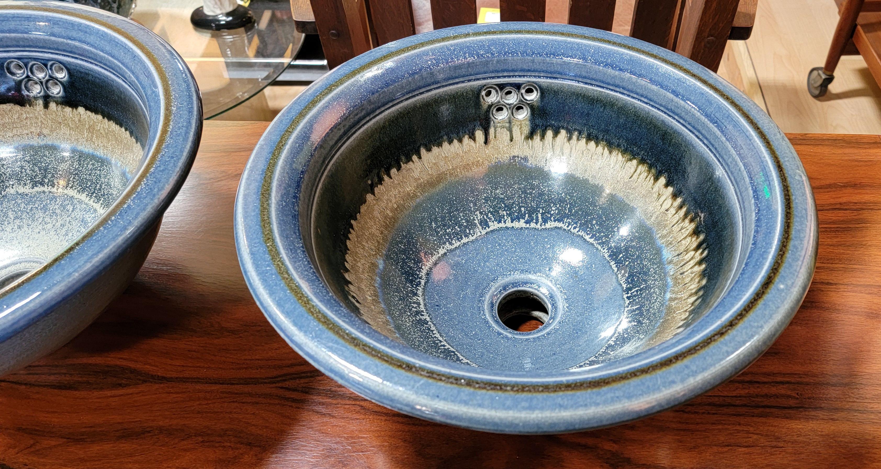 1970's Eric Norstad Drippy Glaze Pottery Sinks A Pair In Good Condition In Fulton, CA