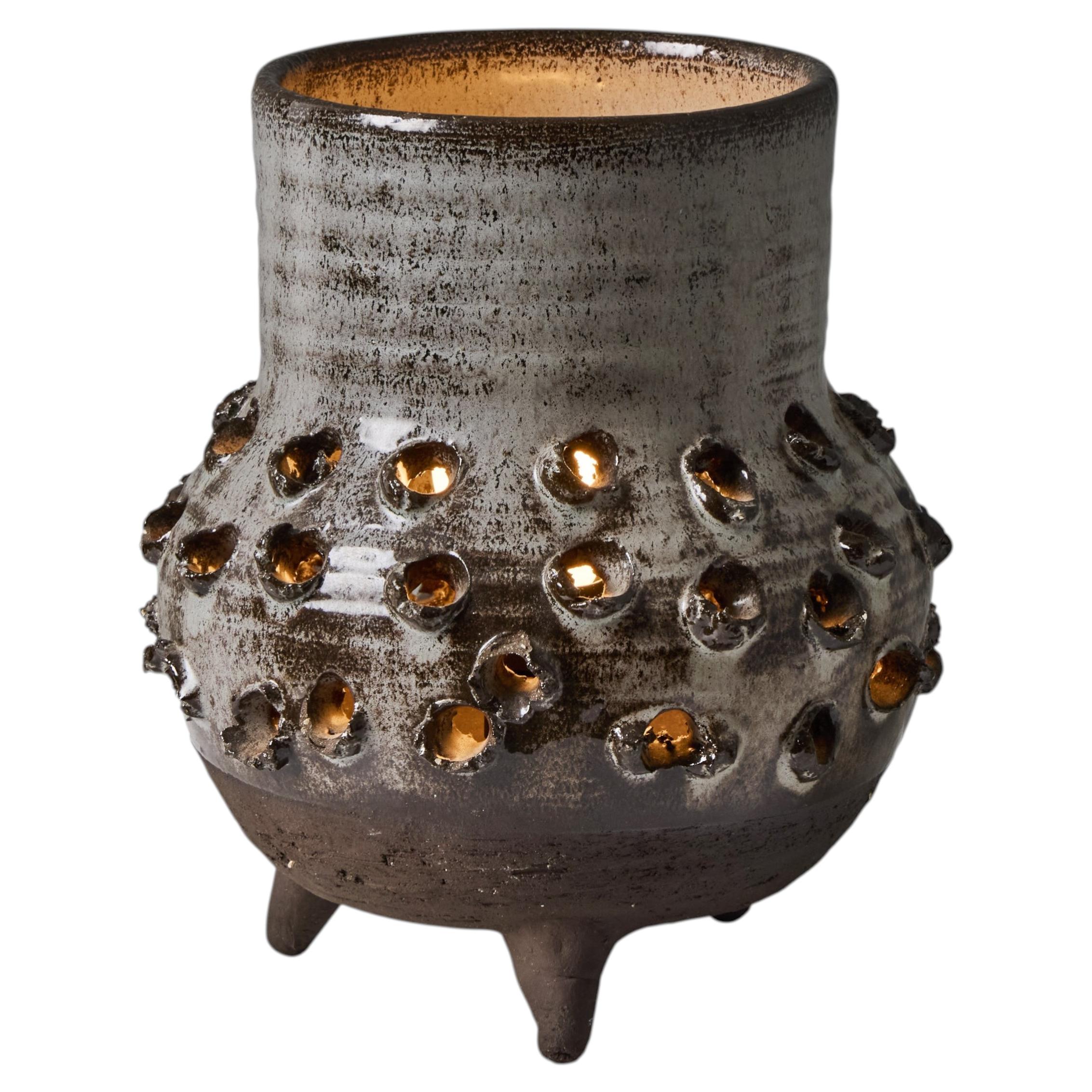 1970s Erik Glud Studio Crafted Grey and Brown Stoneware Footed Table Lamp