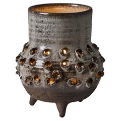 1970s Erik Glud Studio Crafted Grey and Brown Stoneware Footed Table Lamp