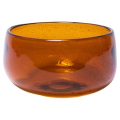 1970's Erik Hoglund Boda Amber Bubble Bowl Swedish Art Glass