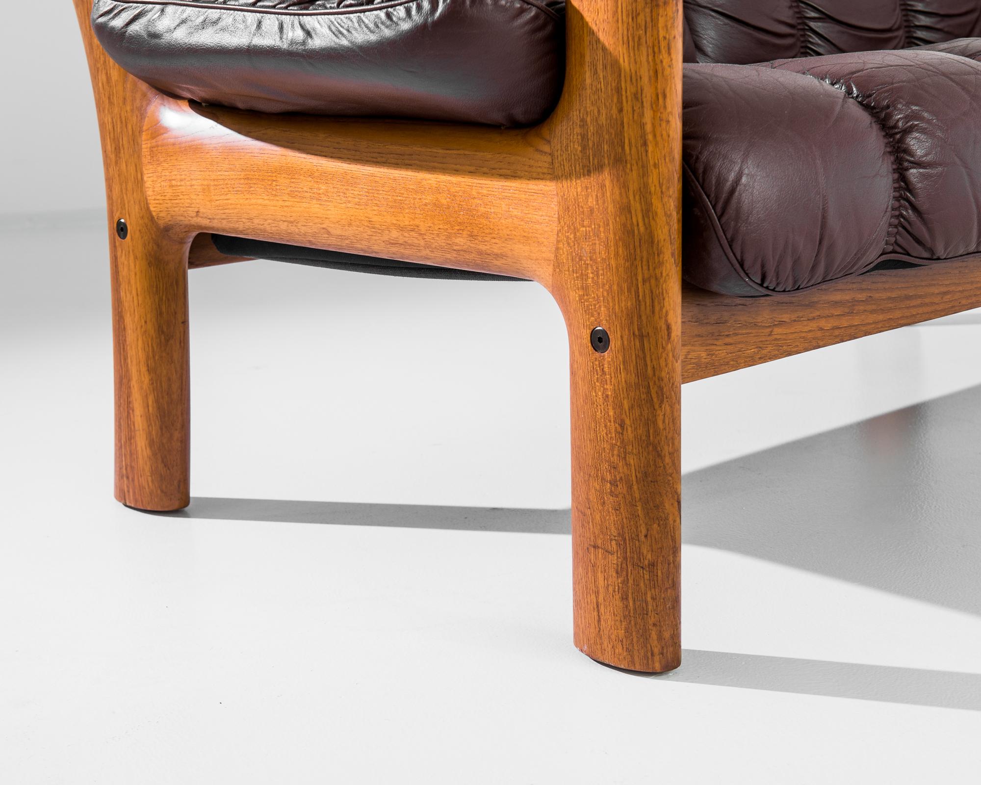Scandinavian Modern 1970s Erkones Teak and Oxblood Leather Sofa