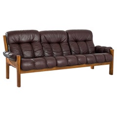 Vintage 1970s Erkones Teak and Oxblood Leather Sofa