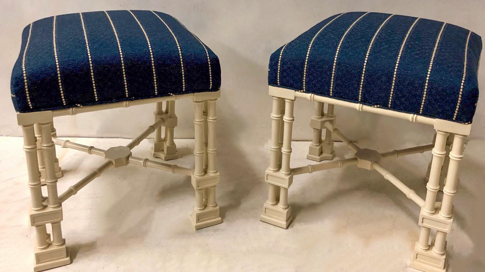 Late 20th Century 1970s Erwin Lambeth Chinese Chippendale Style Ottomans, a Pair