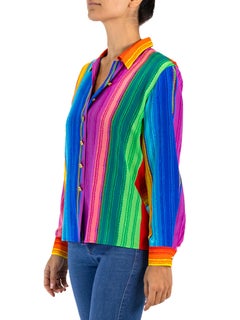 1970S ESCADA Multicolor Silk Rainbow Striped Blouse