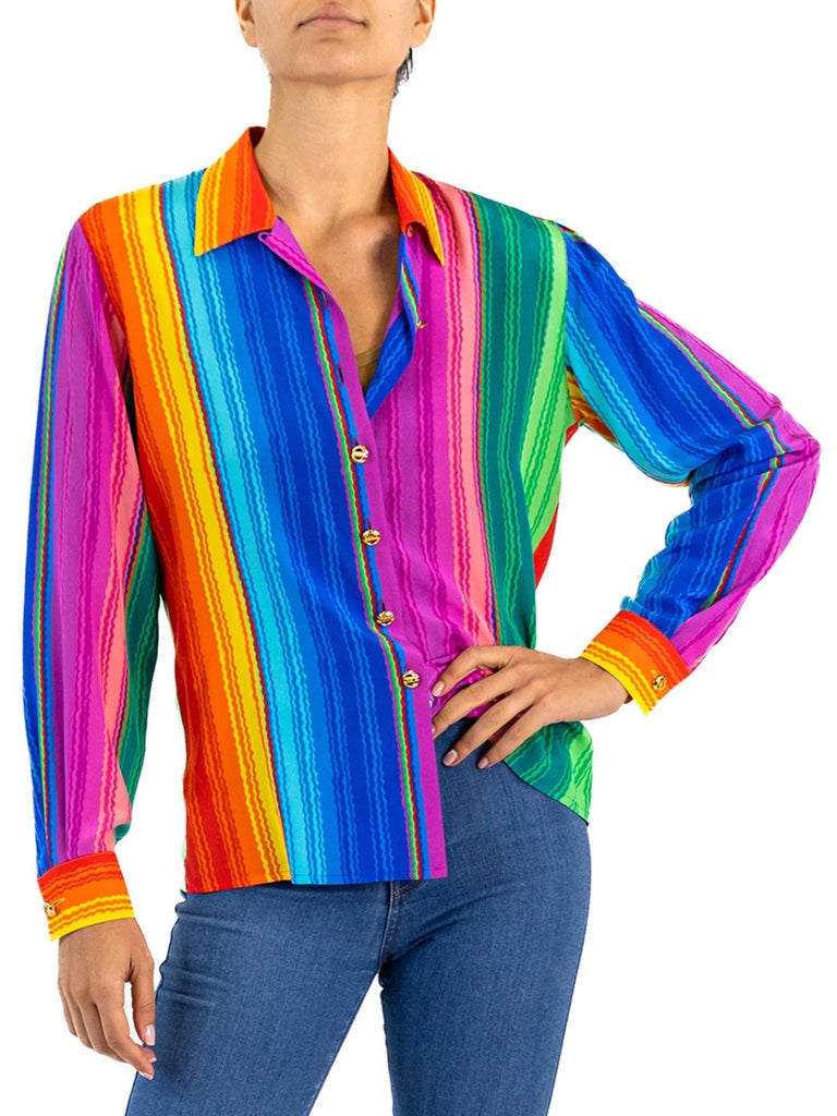 70's Silk Multicolor Stripe Blouse
