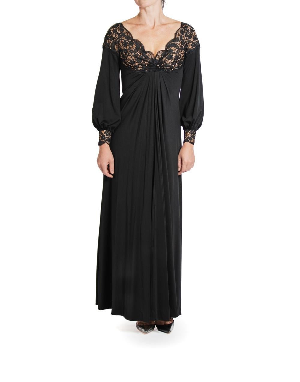 1970S Estevez Black & Nude Nylon Long Sleeve Gown For Sale 1