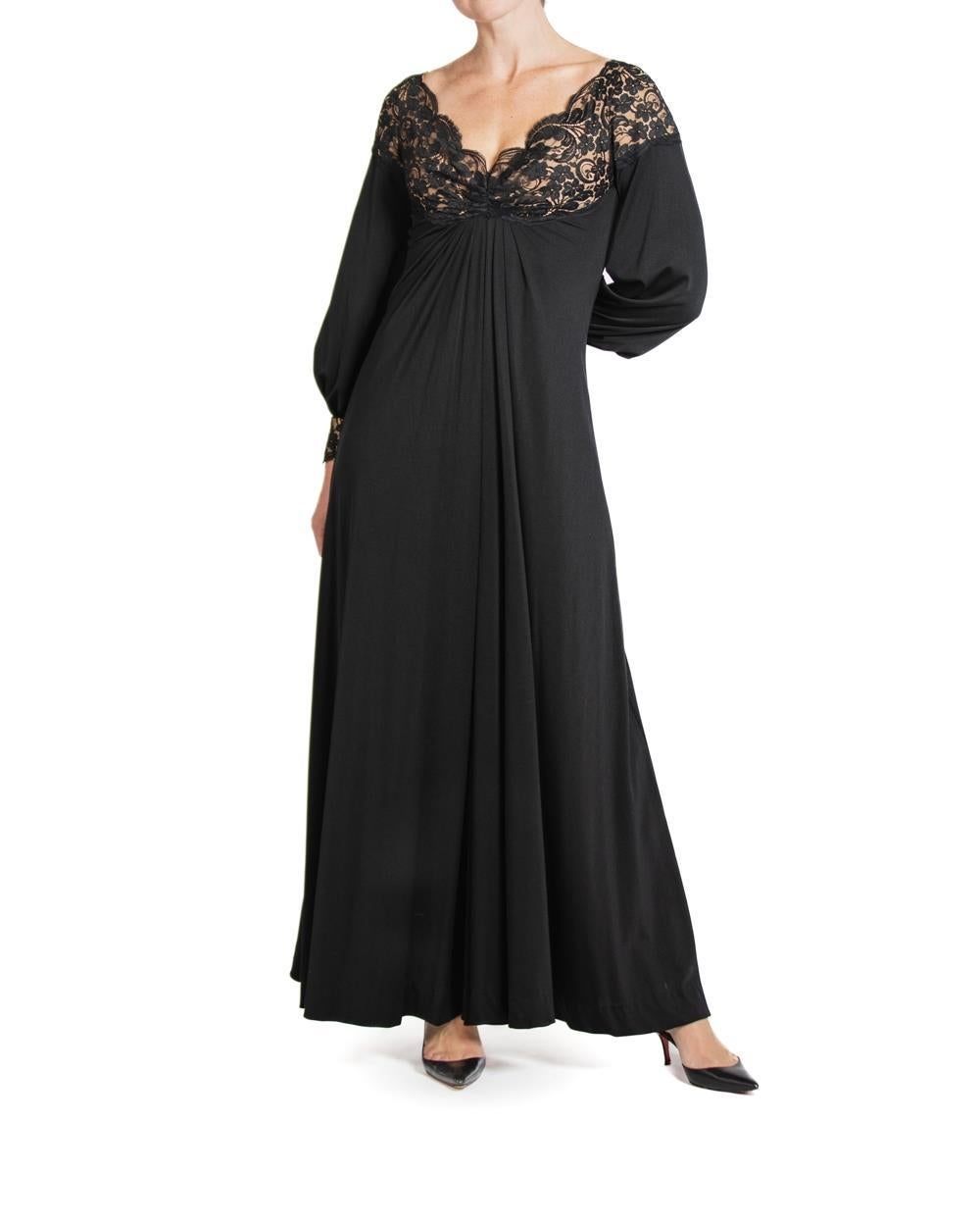1970S Estevez Black & Nude Nylon Long Sleeve Gown For Sale 3
