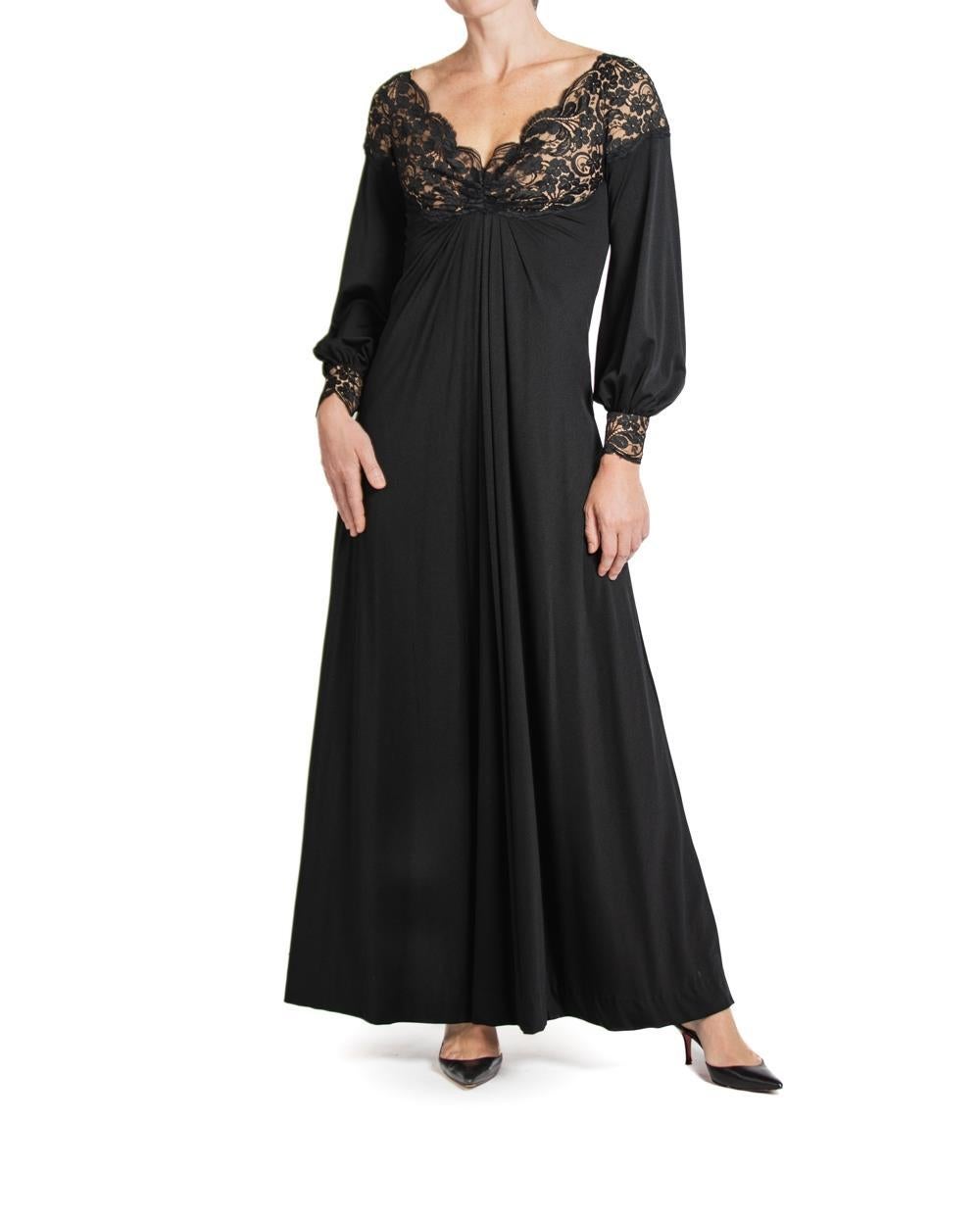 1970S Estevez Black & Nude Nylon Long Sleeve Gown For Sale 5