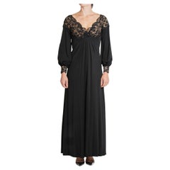 1970S Estevez Black & Nude Nylon Long Sleeve Gown