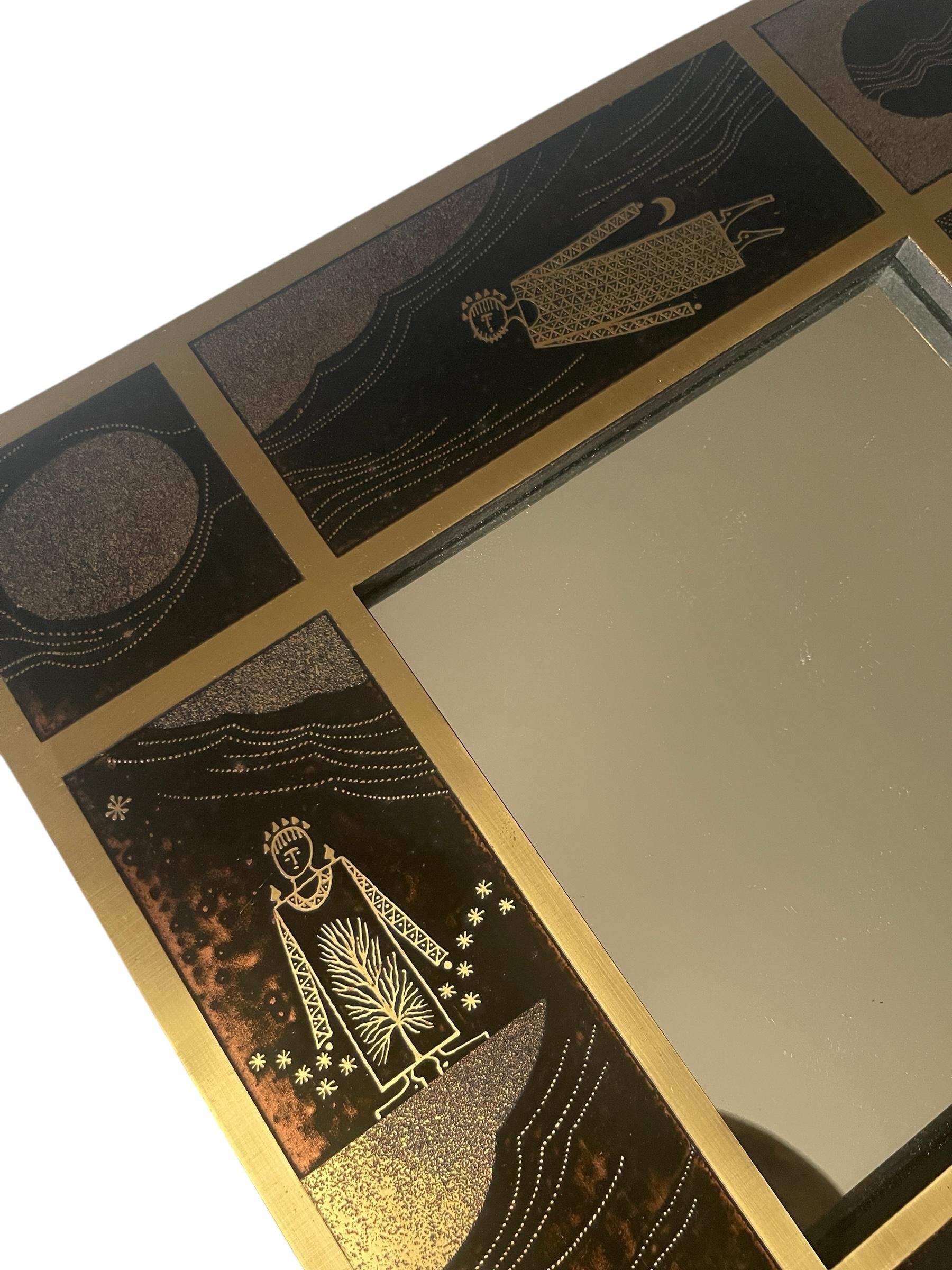 Miroor de latón grabado de los años 70 por Jean-Pierre Chevalier en venta 1