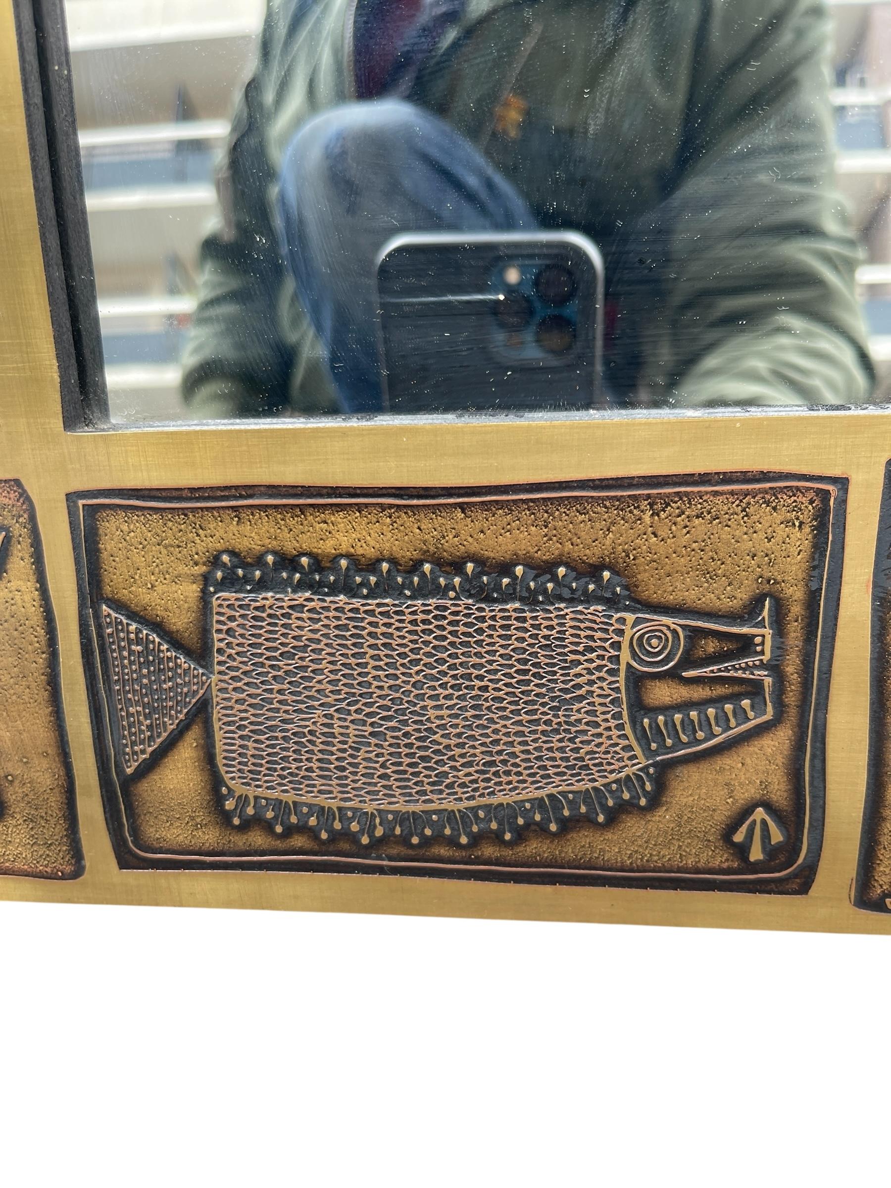 1970's Etched brass wall mirror by Jean Pierre Charpentier For Sale 4
