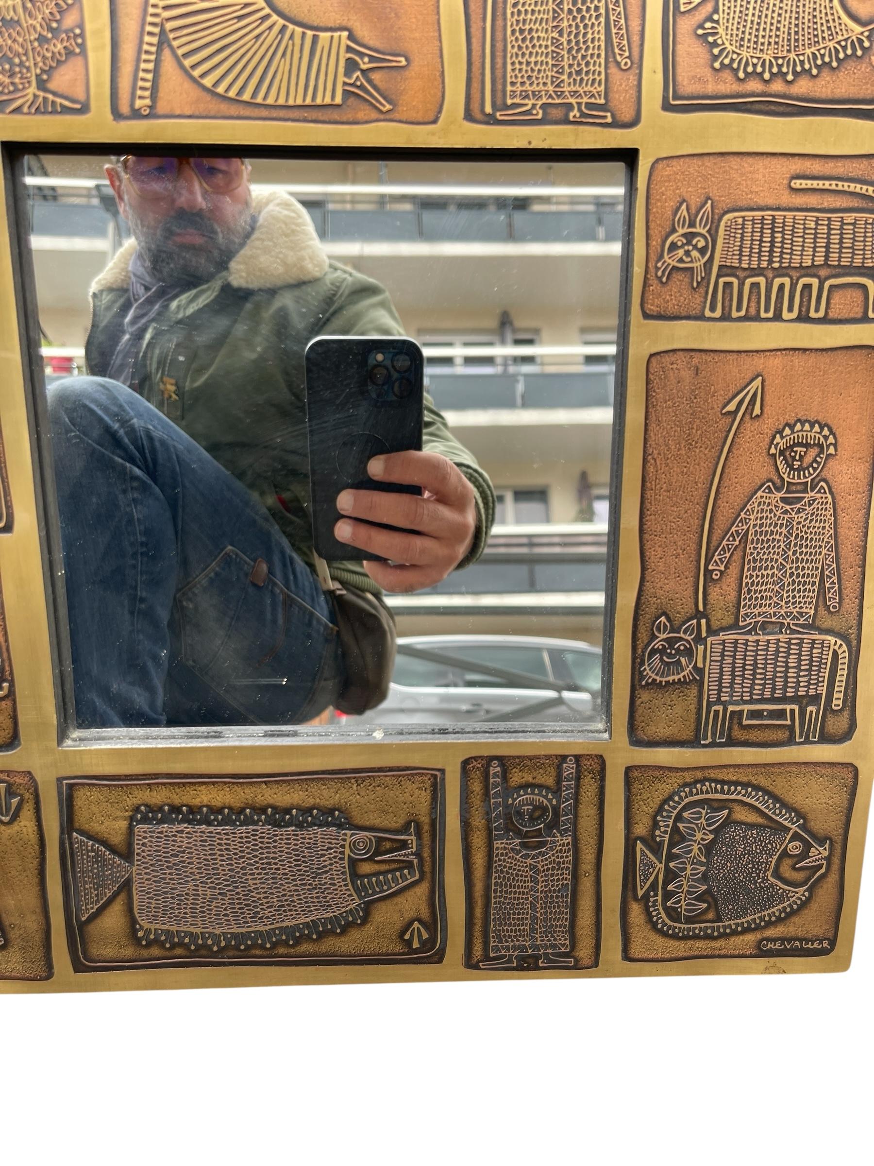 1970's Etched brass wall mirror by Jean Pierre Charpentier For Sale 2