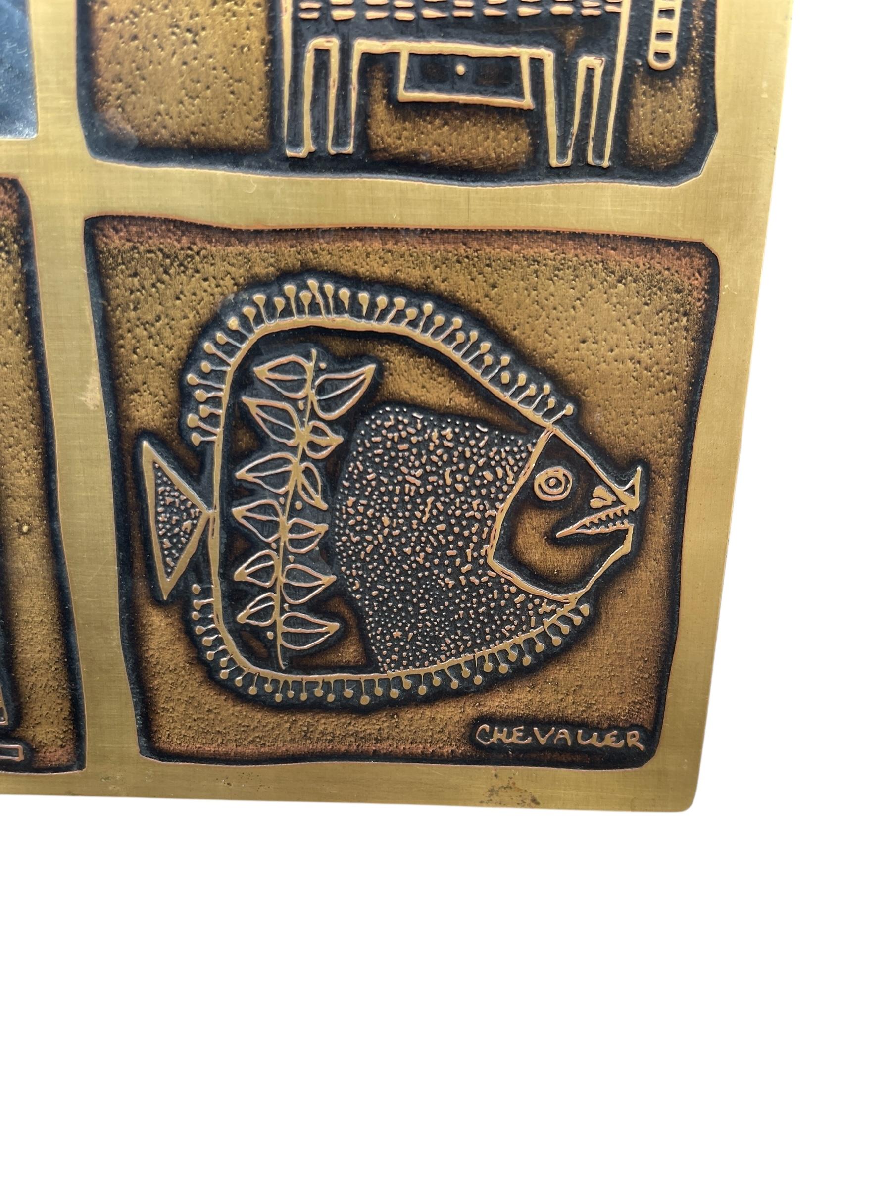 1970's Etched brass wall mirror by Jean Pierre Charpentier For Sale 3