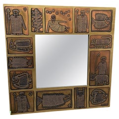 1970's Etched brass wall mirror by Jean Pierre Charpentier