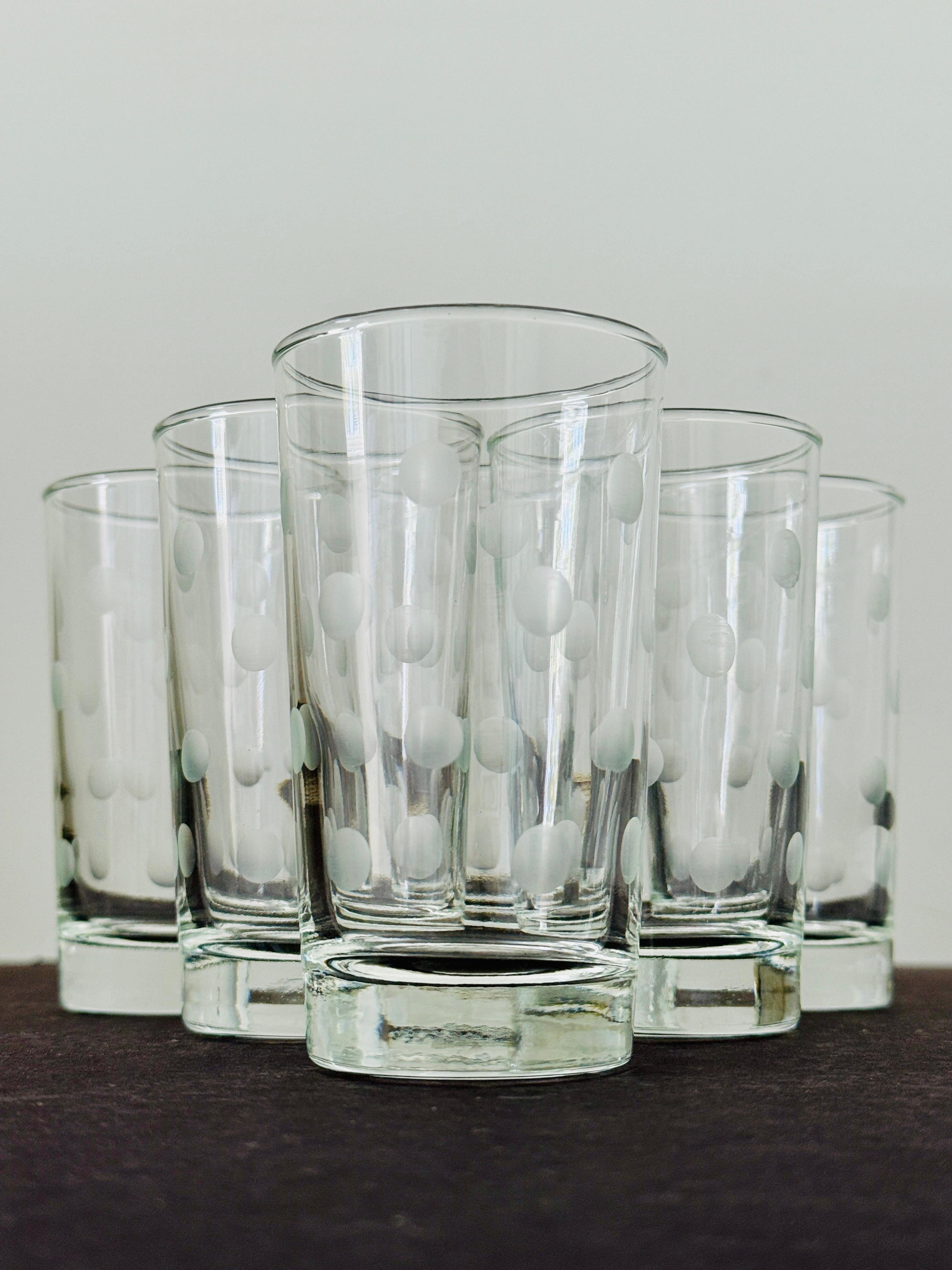 1970s Etched Polka Dot Barware or Juice Glasses, Set of Six For Sale 1
