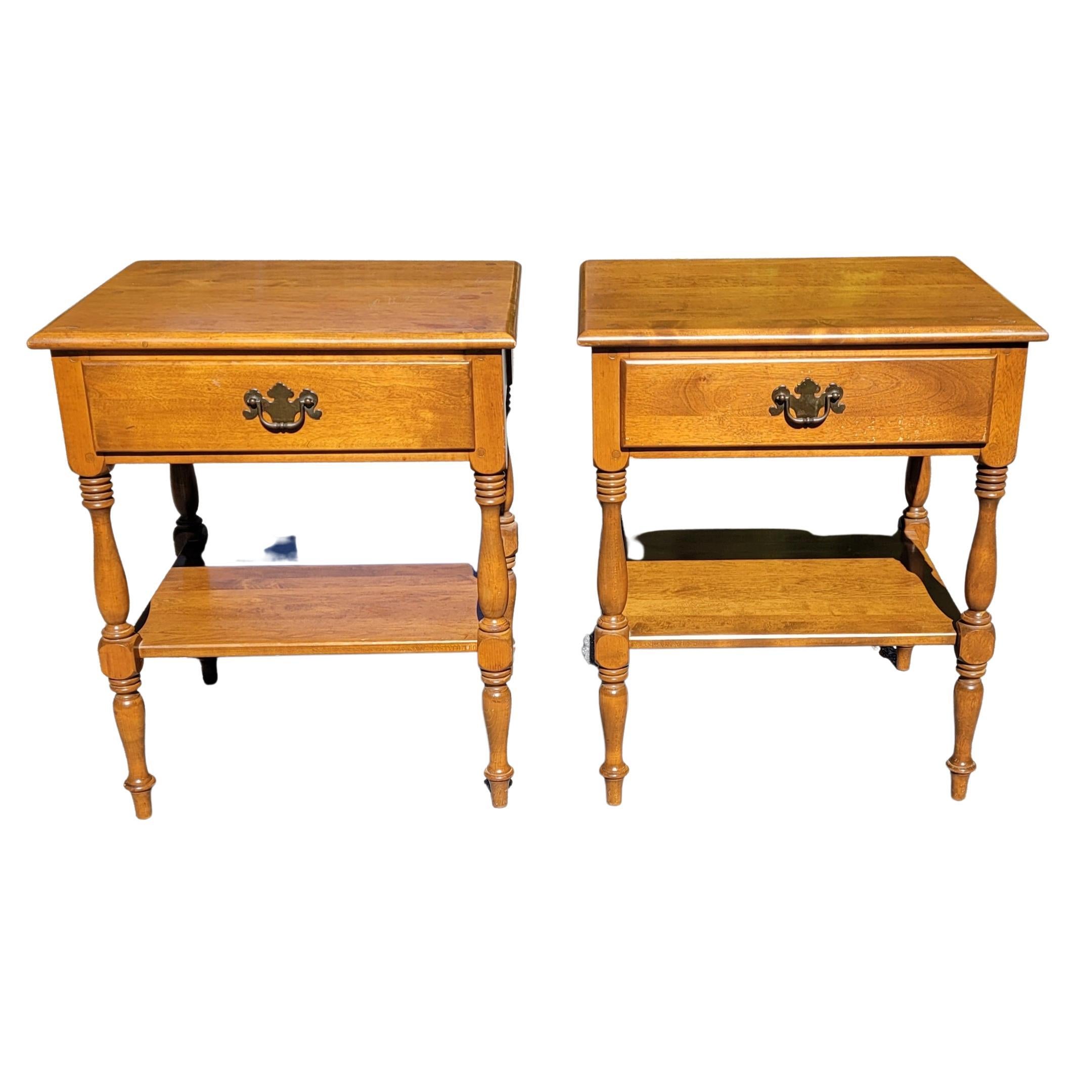 1970s Ethan Allen Solid Heirloom Maple One Drawer Two-Tier Side Tables, a Pair For Sale at ...