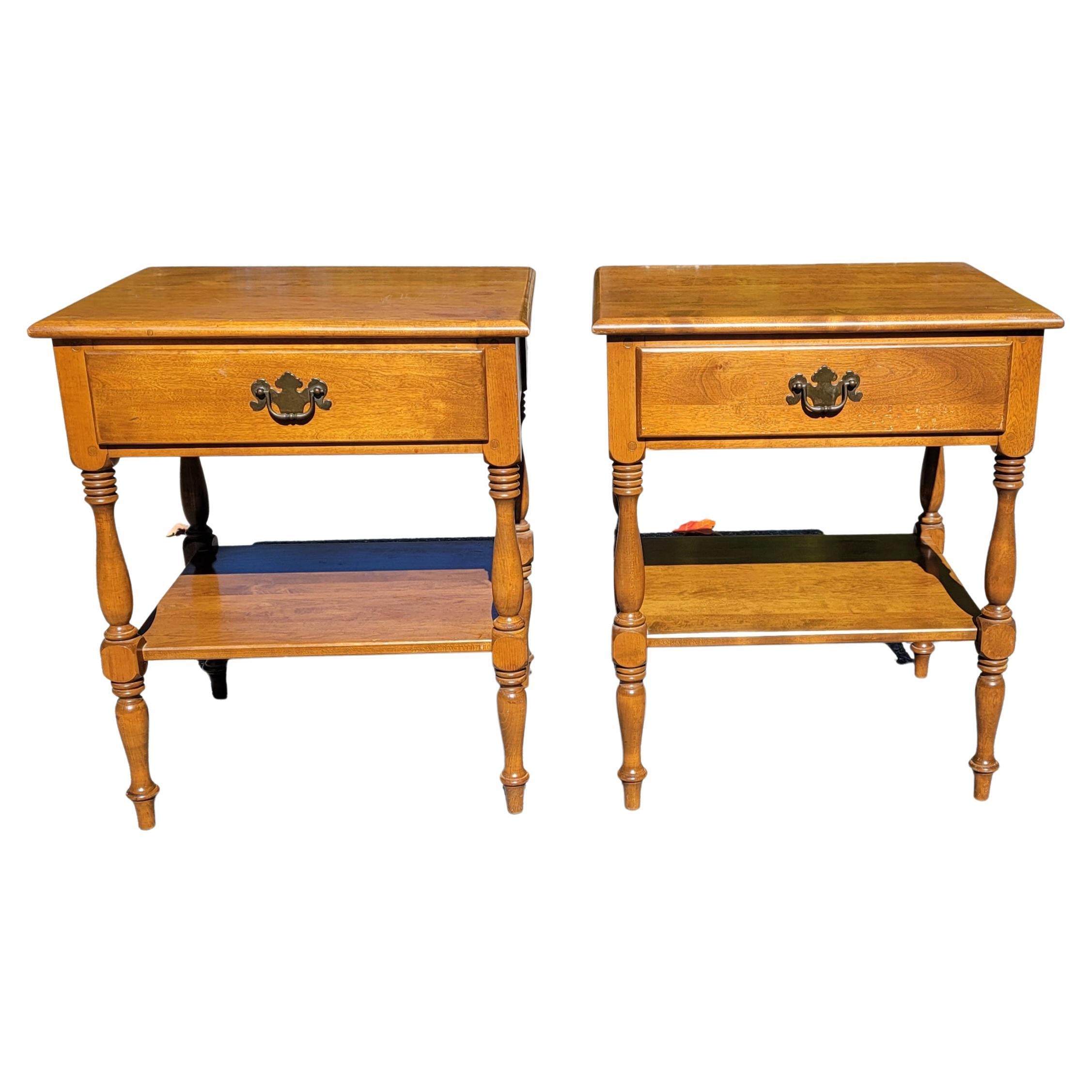 1970s Ethan Allen Solid Heirloom Maple One Drawer TwoTier Side Tables