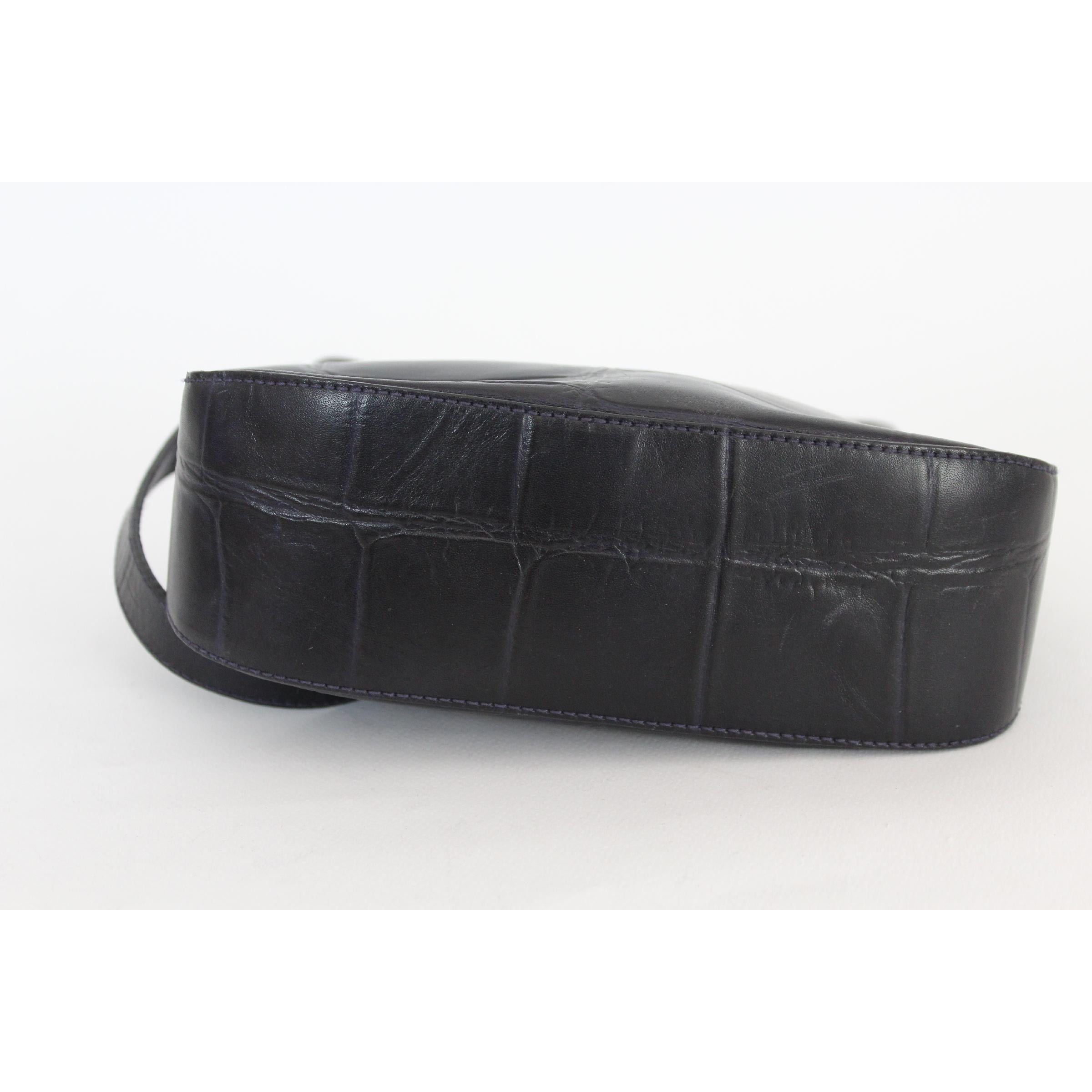 Black 1970s Etienne Aigner Evening Shoulder Bag Blue in Crocodile Print Leather