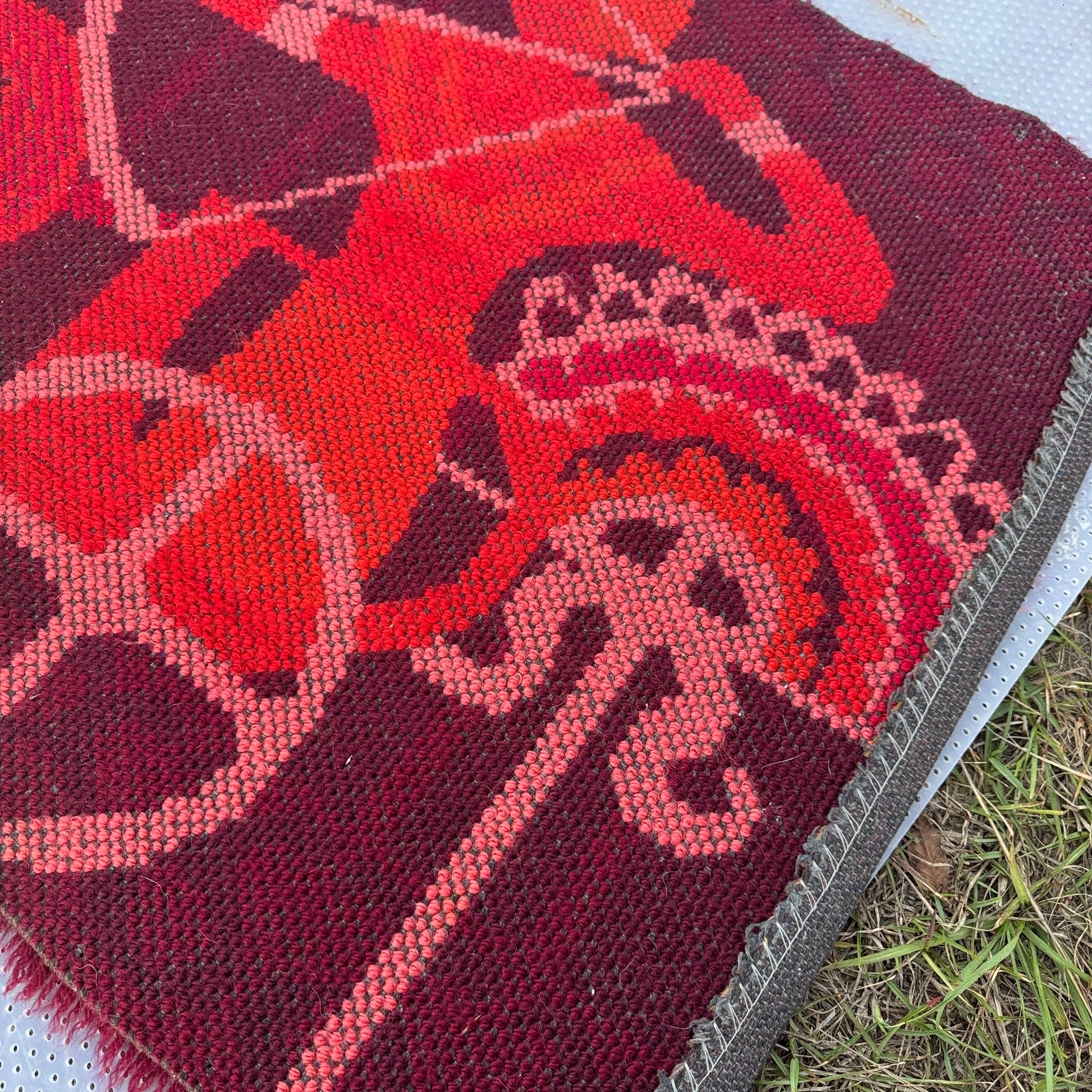Wool 1970s Etruscan revival Scandinavian Rya Rug in Pink Tones For Sale