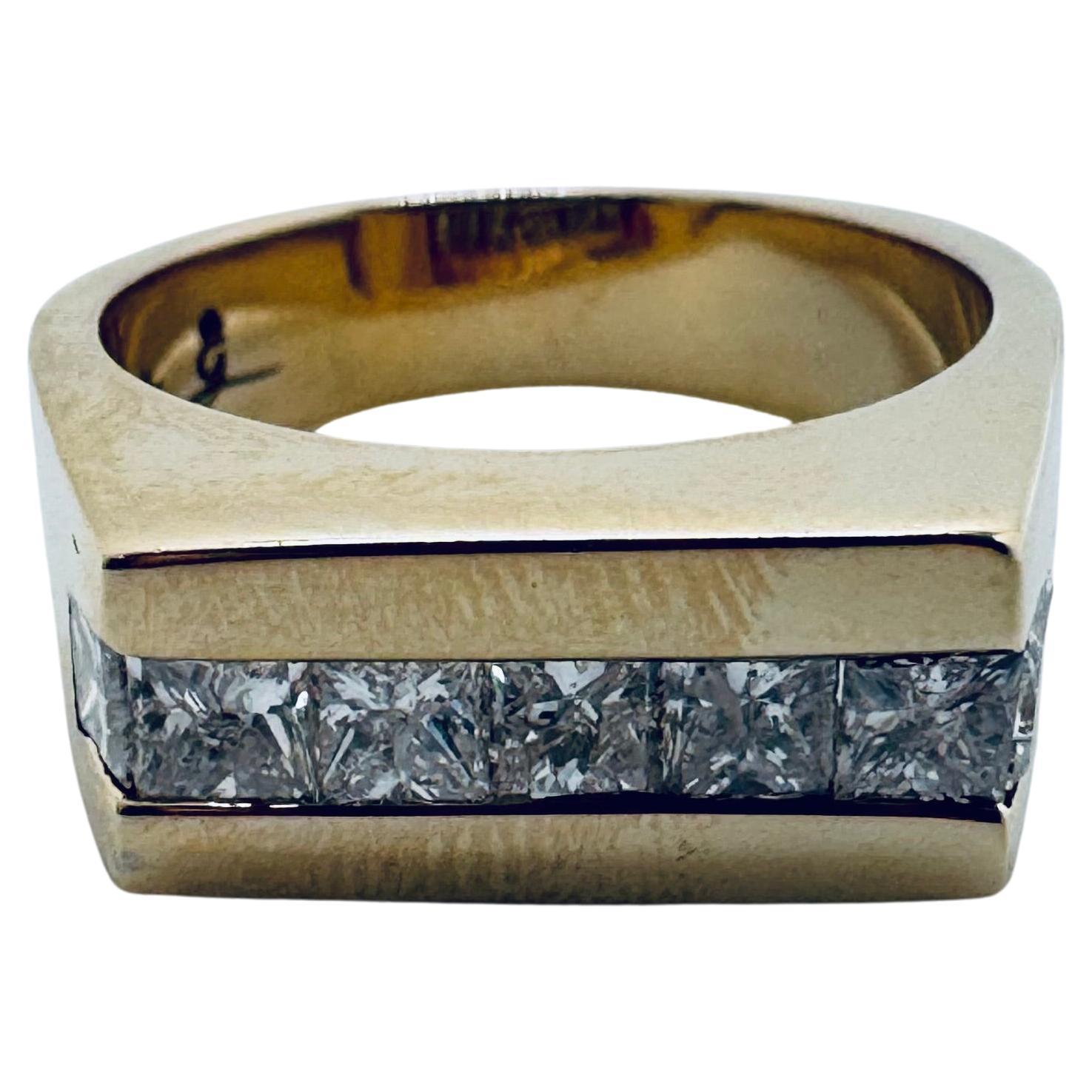 1970s European 14K Yellow Gold Channel-Set Diamond Ring For Sale