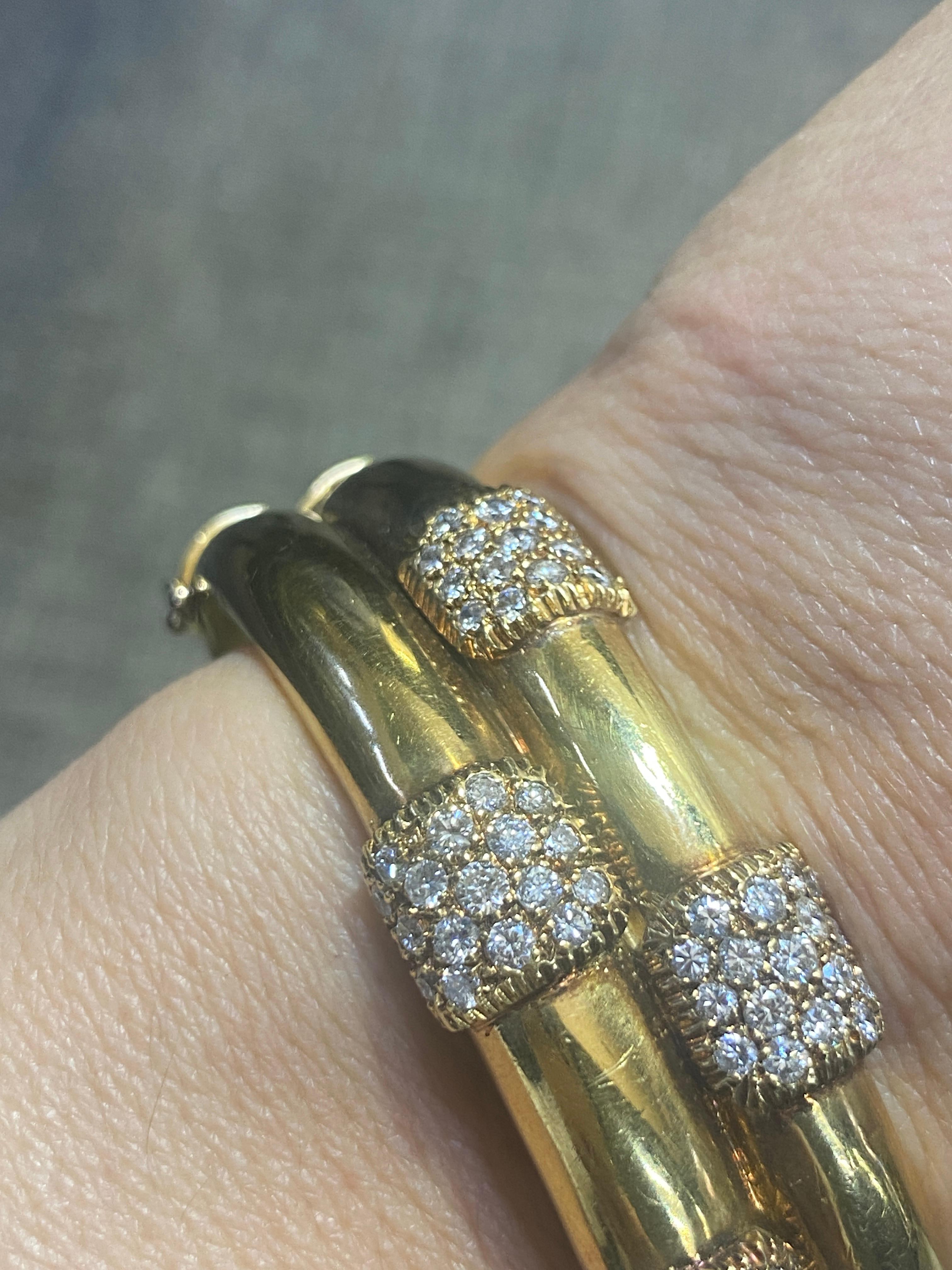 Contemporary 1970s European 18k gold bamboo bangle with diamonds For Sale
