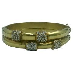 Bracelet jonc bambou européen des années 1970 en or 18 carats avec diamants