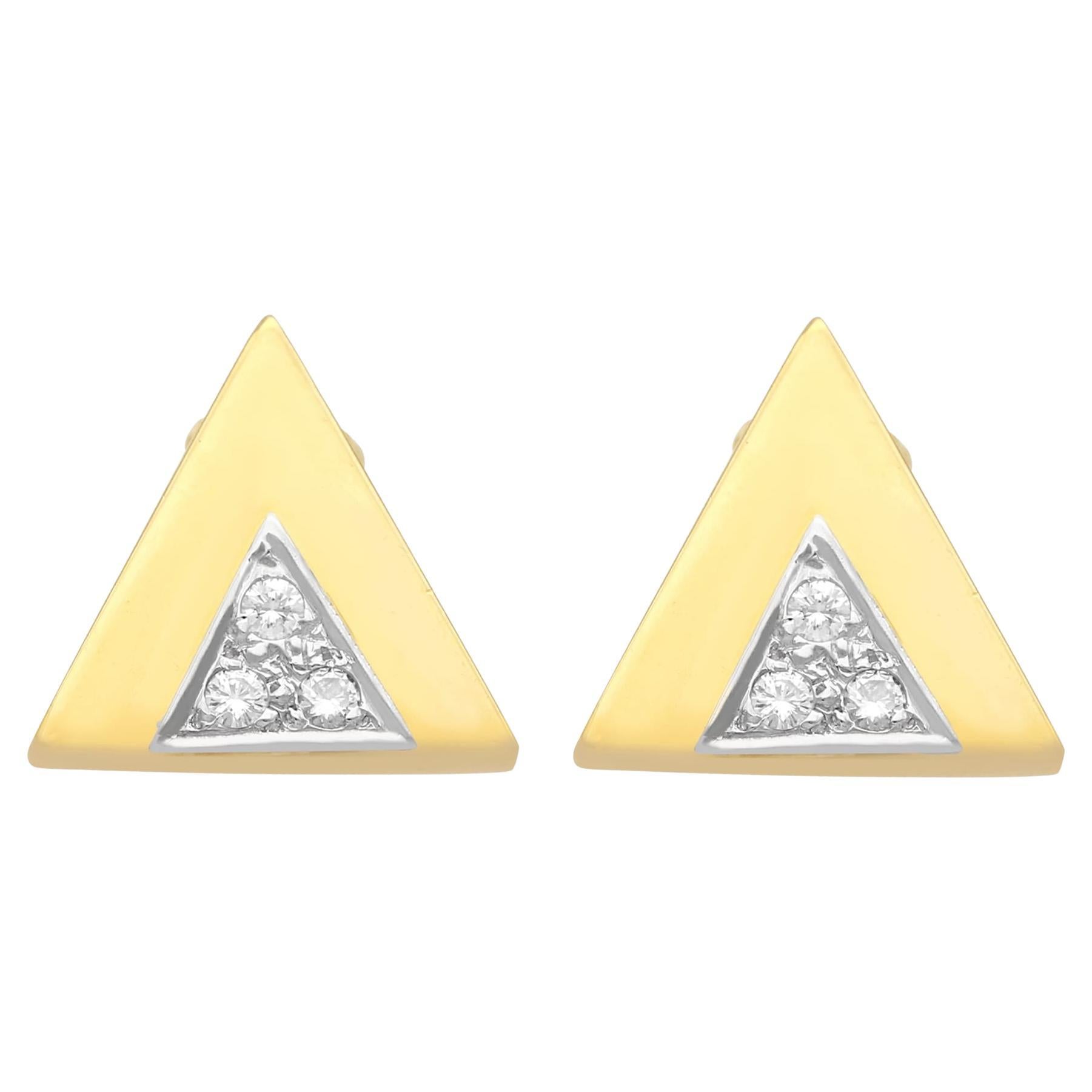 Clous d'oreilles européens en or jaune et diamants des années 1970