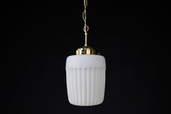 1970s European Mid-Century Modern Opaline Glass & Brass Pendant Lights