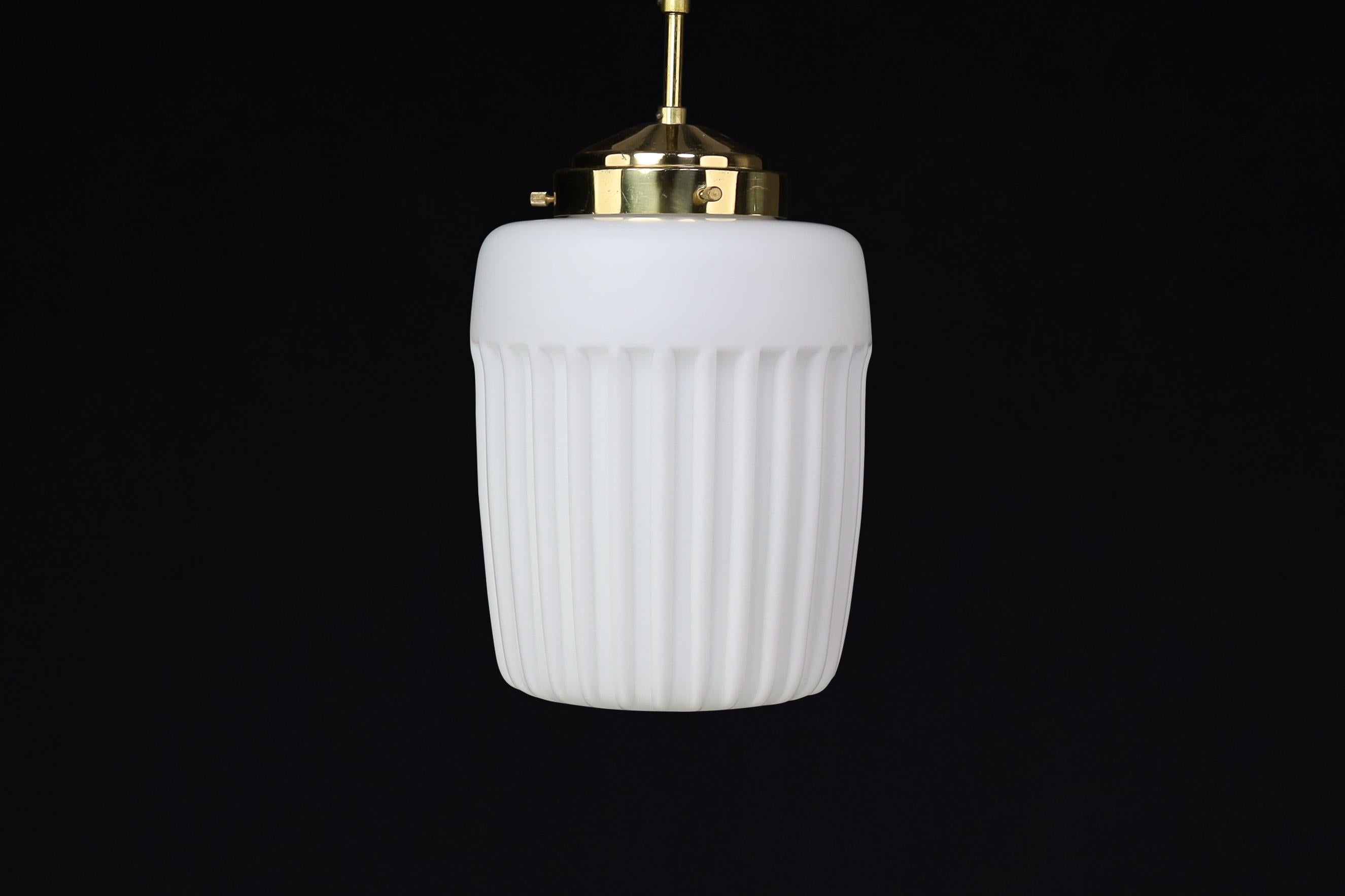 1970s European Mid-Century Modern Opaline Glass & Brass Pendant Lights For Sale 3