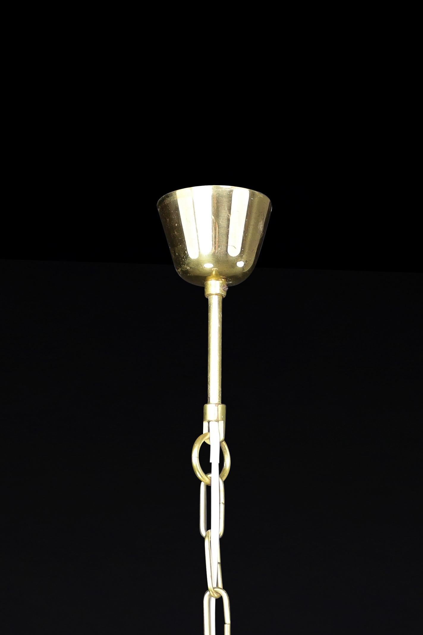 1970s European Mid-Century Modern Opaline Glass & Brass Pendant Lights For Sale 4