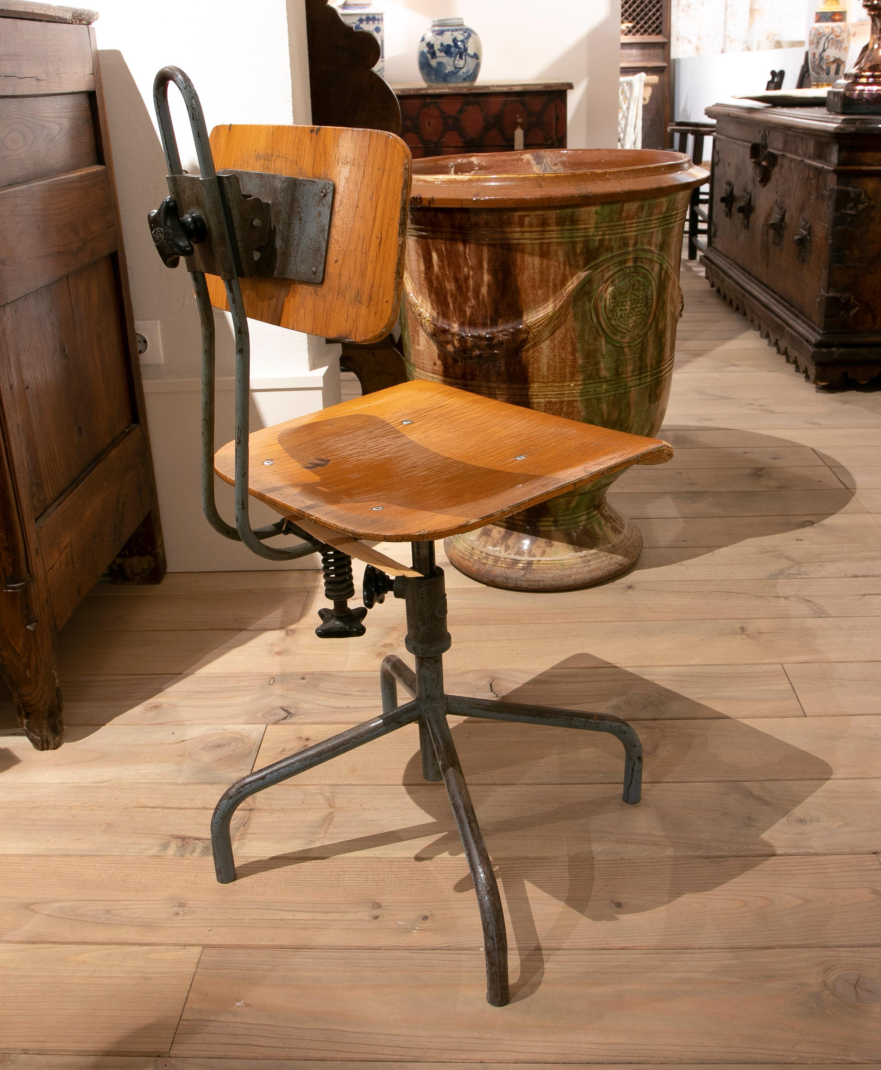 1970s European Wood & Steel Adjustable Office Chair 1