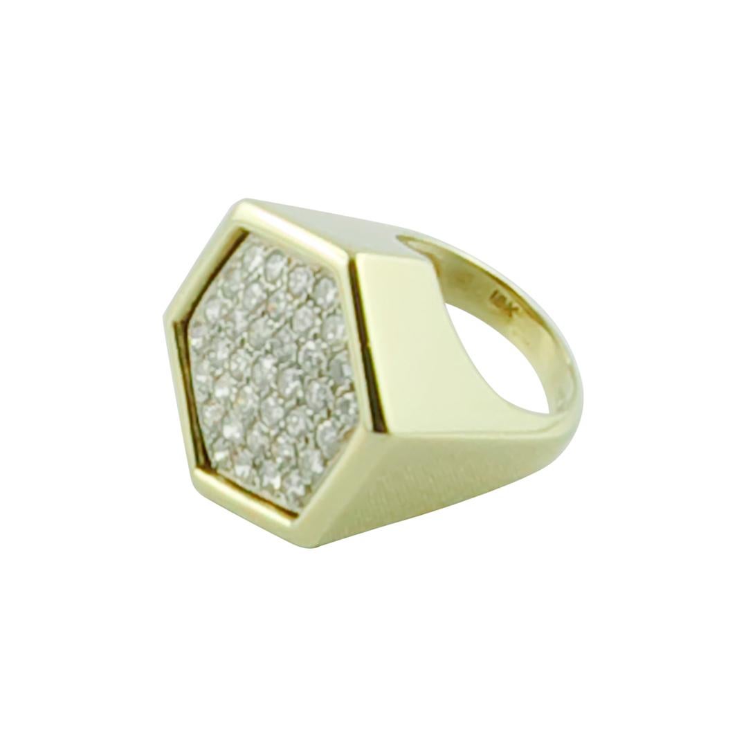 1970s Exagon Diamond 18 Karat Yellow Gold Ring