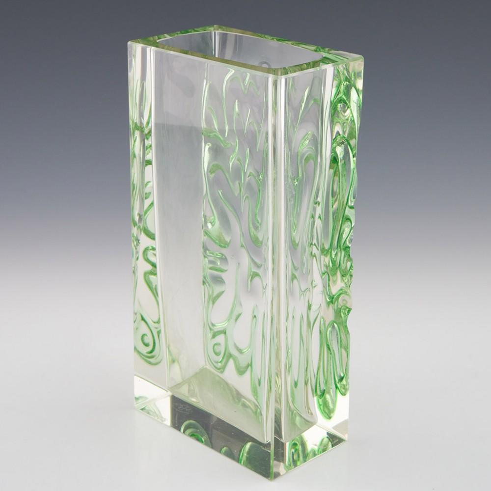 Glass 1970s Exbor Green Amoeba Block Vase Designed by Ladislav Oliva circa 1968