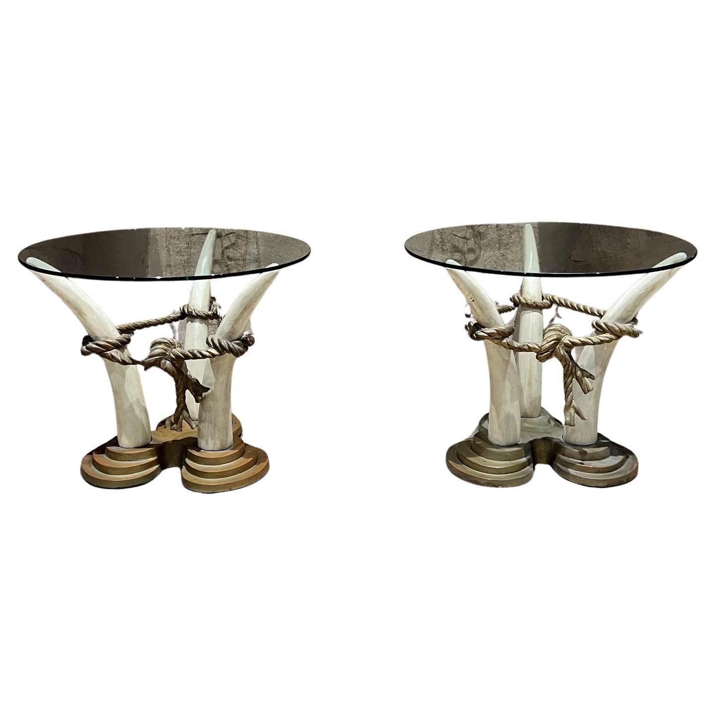 1970er Jahre Exotische Spanische Beistelltische Faux Elfenbein Bronze Italo Valenti & Company