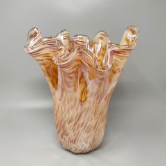 1970s Exquisite Michielotto Murano Glass Draped Vase Made in Italy