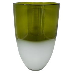 1970s Exquisited Handcrafted Green Vase by Michielotto in Murano Glass.