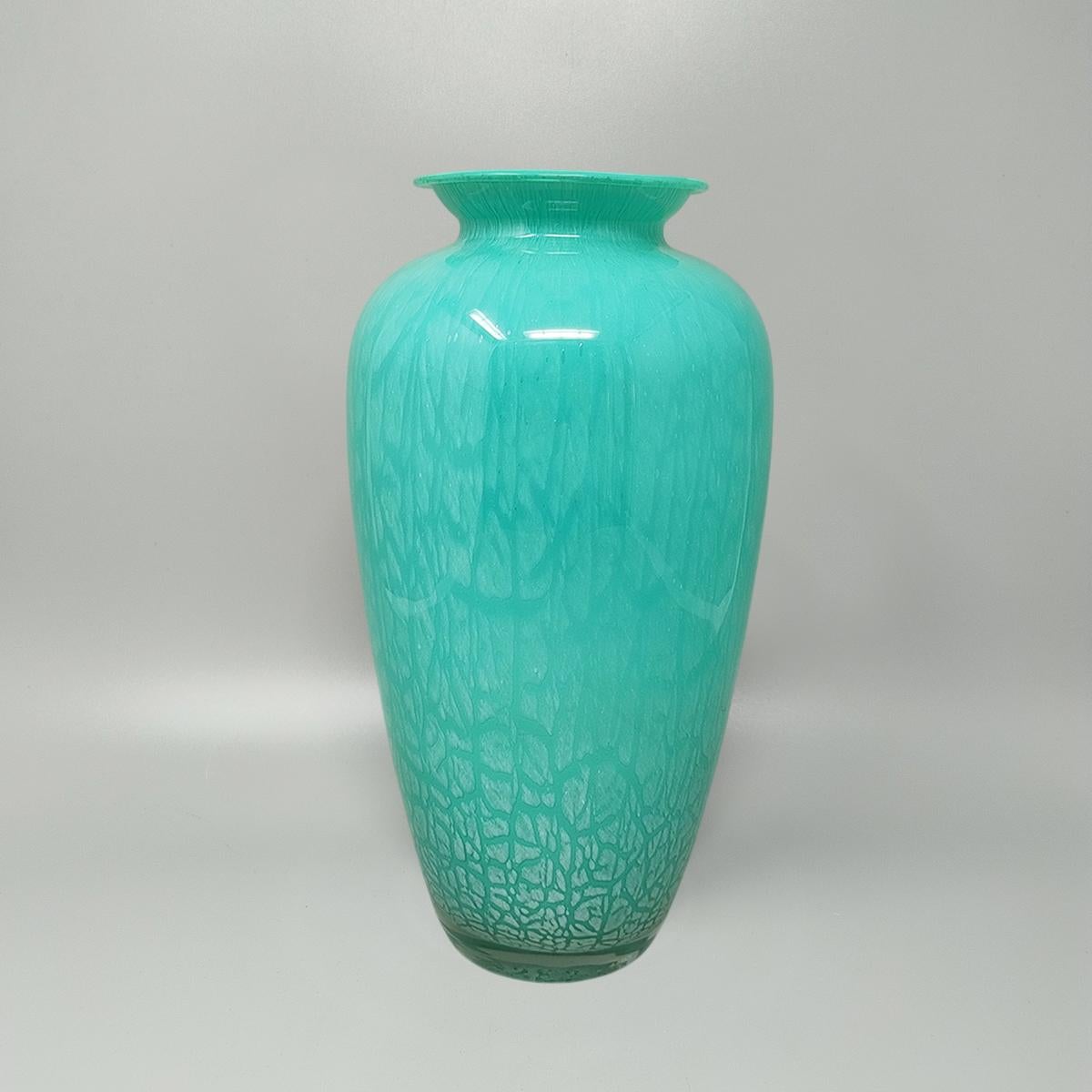 Mid-Century Modern 1970s Exquisited Handcrafted Green Vase by V.A.M. in Murano Glass. Made in Italy For Sale