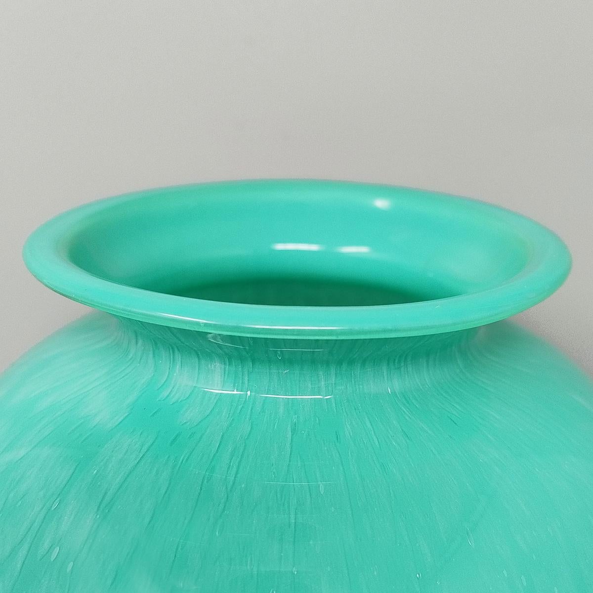 Italian 1970s Exquisited Handcrafted Green Vase by V.A.M. in Murano Glass. Made in Italy For Sale