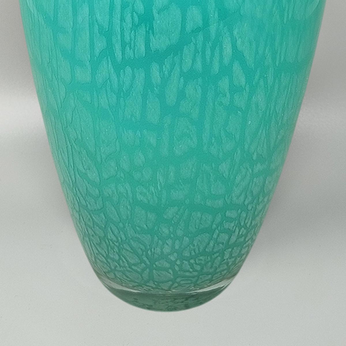 Late 20th Century 1970s Exquisited Handcrafted Green Vase by V.A.M. in Murano Glass. Made in Italy For Sale