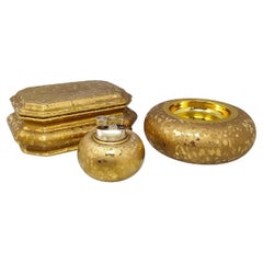 1970s Exquisited Handcrafted Smoking Set in Ceramic and Gold Leaf. Made in italy