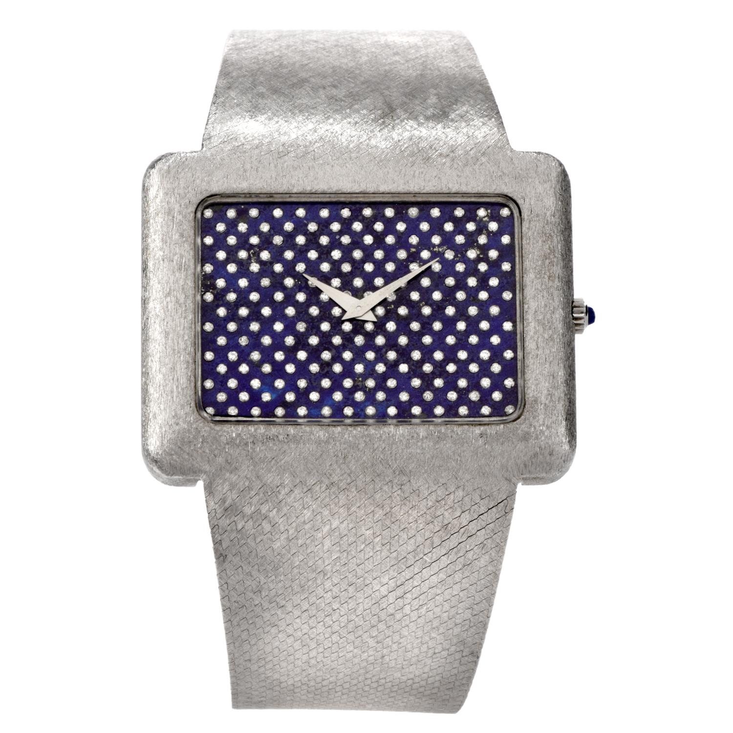 1970s Extra Large Corum Diamond Lapis Chrome Watch In Excellent Condition In Miami, FL