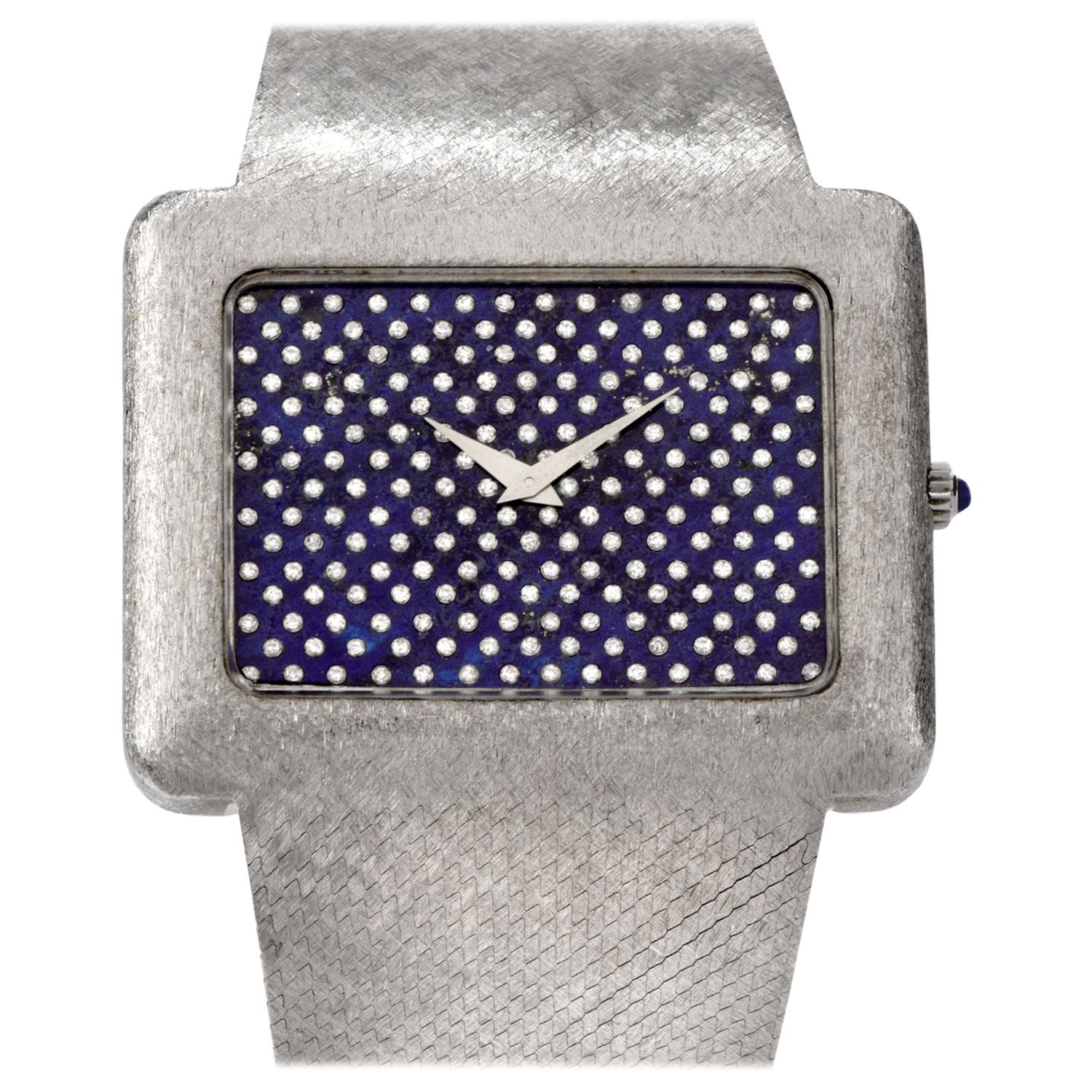 1970s Extra Large Corum Diamond Lapis Chrome Watch