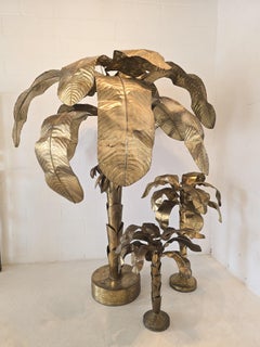 1970s Extra Large Floor Brass Banana Palm Three Decorative Sculpture